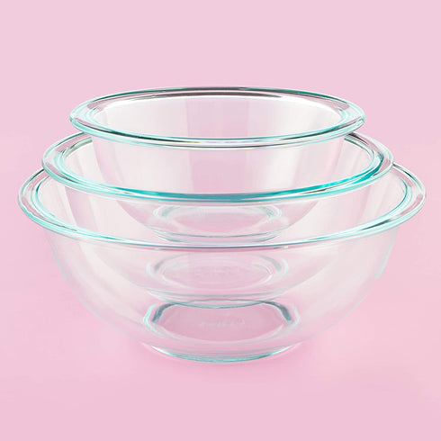 Pyrex Tempered Glass Mixing Bowls | 3 Piece Set | 1-Quart, 1.5-Quart, and 2.5 Quart Mixing Bowls for Kitchen, Baking, and Storage | Microwave, Freezer, and Dishwasher Safe | Proudly Made in the USA